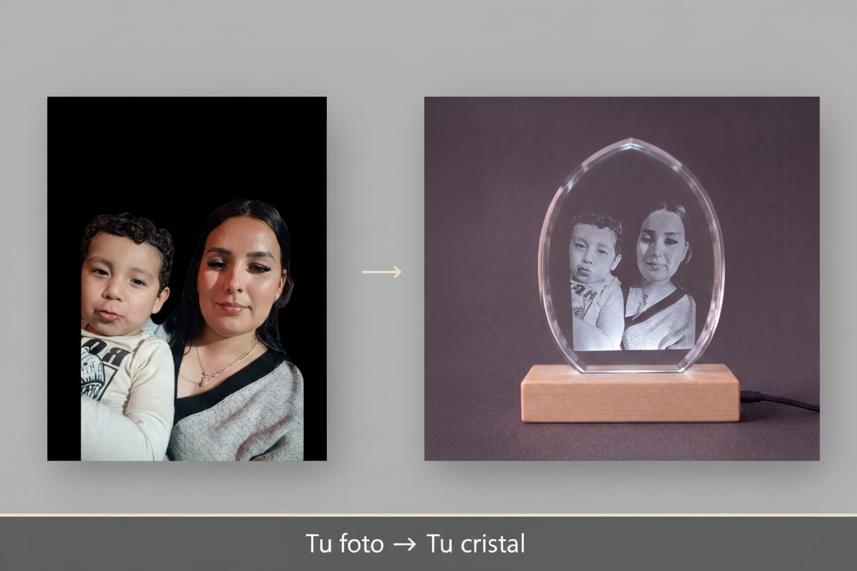Tu foto → Tu cristal Ovalado